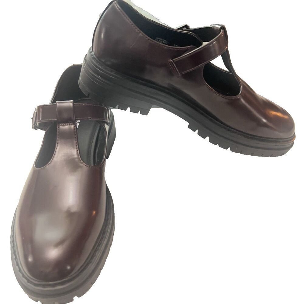 No Boundaries Chunky Mary Jane Shoes Women's Burgundy Loafers Academia Size 11